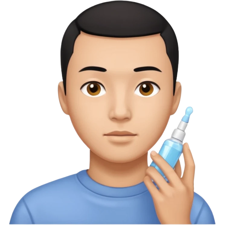 chinese man with buzz cut (black hair) doing skincare emoji