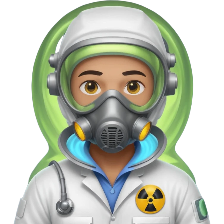 nuclear scientist portrait, head and shoulders only, wearing hazmat mask, lab suit collar, glowing radiation aura, intense eyes, 3D cartoon, mobile game icon style, clean background, no text, no watermark
 emoji