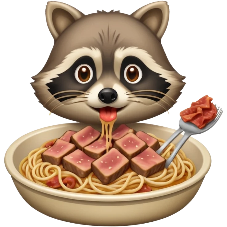raccoon with SPAM meat and spaghetti slop emoji