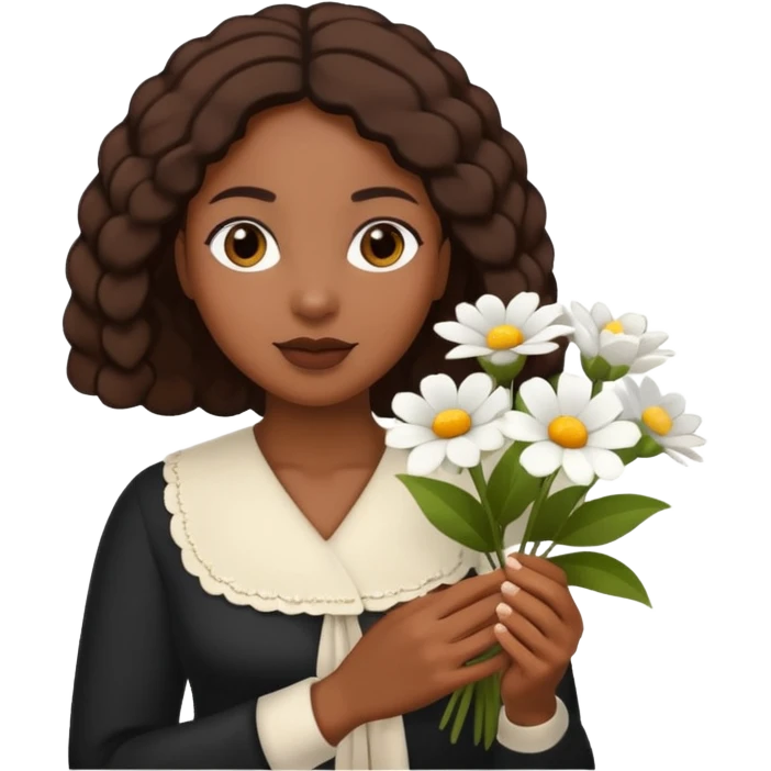 black woman holding white flowers in their hands emoji
