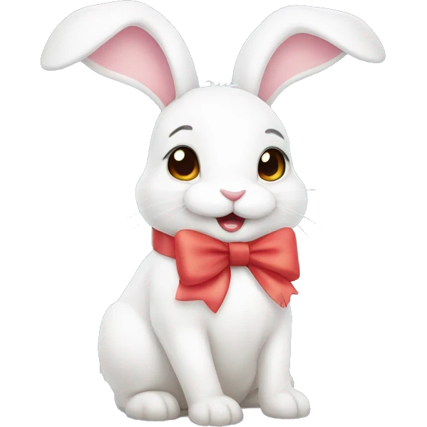 Cute white bunny with bow emoji