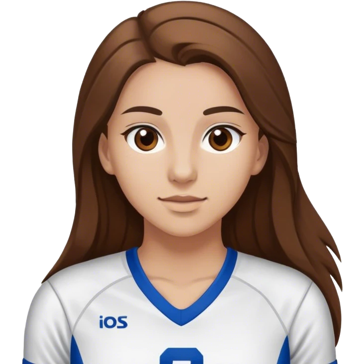 girl with long brown hair and brown eyes volleyball jersey  emoji