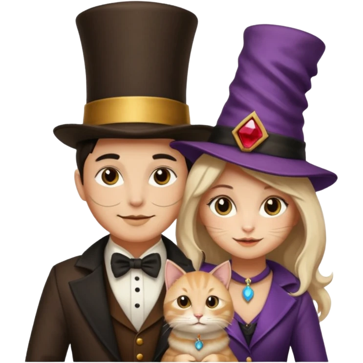 magician couple and their pet cat emoji