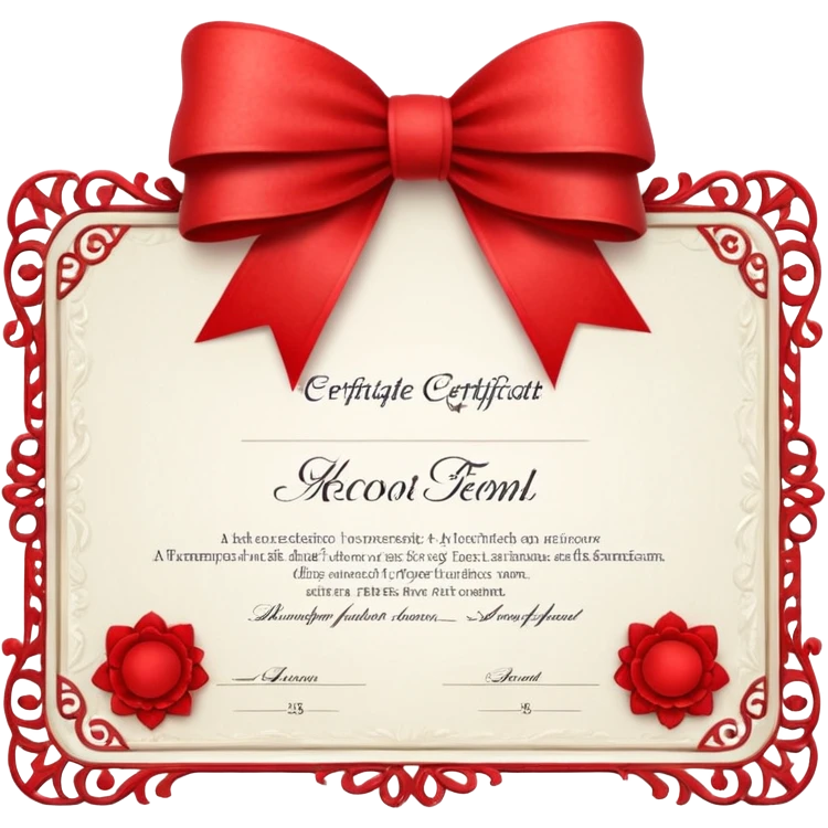 a white certificate with a bow on a black background. Lots of details. perspective emoji
