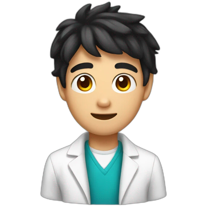 chemistry boy with black hair and his instumants on his hand emoji