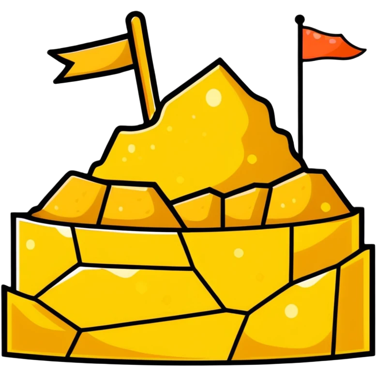 cartoon sticker style gold mine with sparkling gold emoji