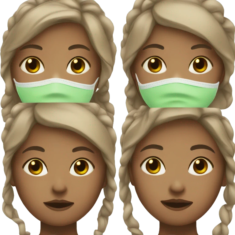 Tan girl with brown eyes with brown hair straight with green face mask on emoji