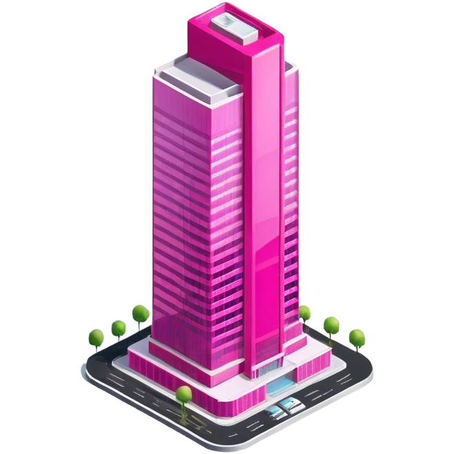 Isometric hot pink skyscraper, exterior view isolated emoji