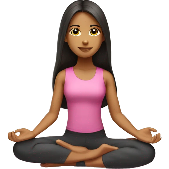 Realistic Hispanic girl with long straight hair wearing pink doing yoga sitting on yoga mat  emoji