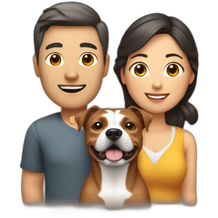 man and Chinese lady with brown Staffordshire terrier dog emoji