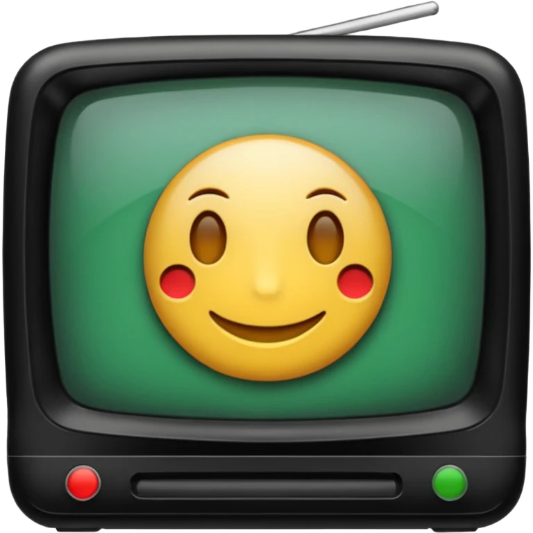 черный телевизор с зеленым экраном и пиксельным рисунком на экране emoji