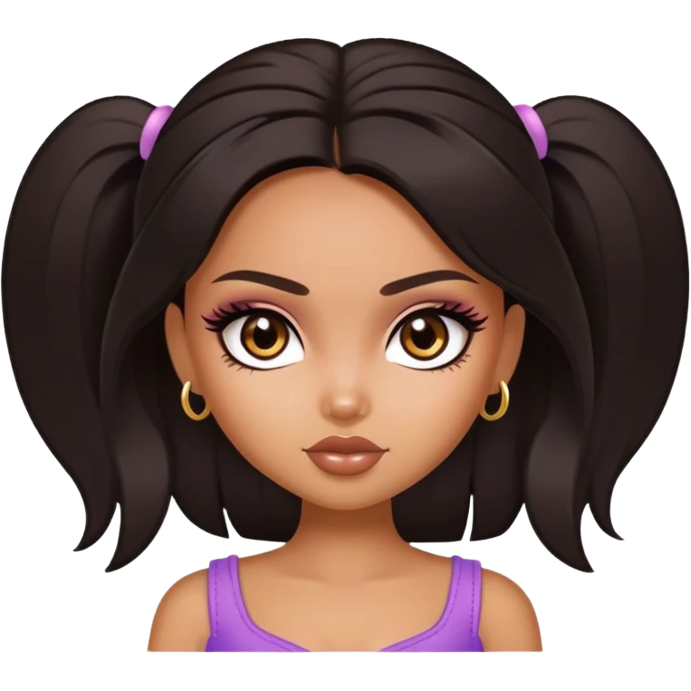 straight dark hair, dark brown eyes, pretty bratz baddie emoji