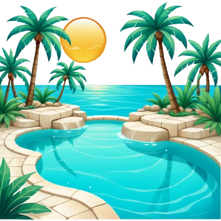 An exotic lush warm-colored romantic pool with lush warm colors emoji