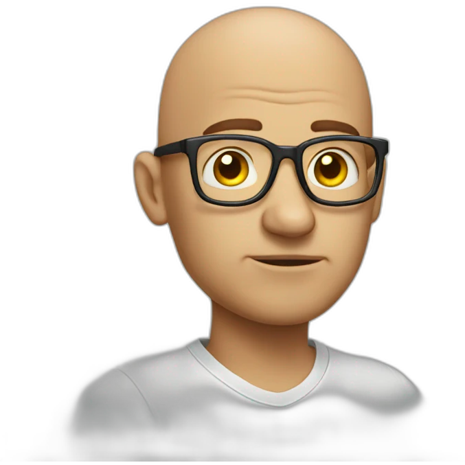Bald guy with eye glasses in doubt emoji