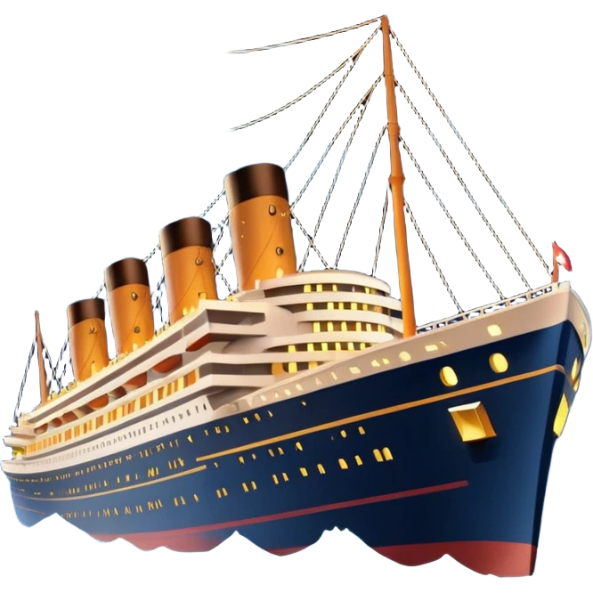 Draw the Titanic ship sailing at night with glowing lights & calm ocean waves. emoji