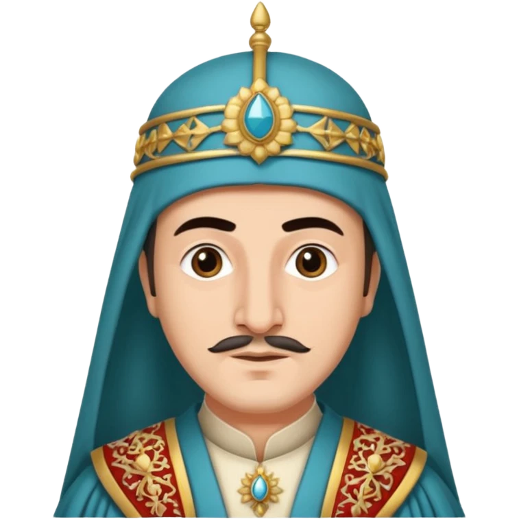 Seljuk emperor, traditional Turkish royal robes, elaborate headgear, medieval setting, dignified expression emoji