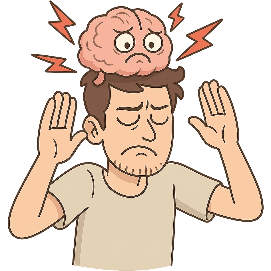 cartoon brain, red lightning bolts, confused, blocking pain, soft colors, medical theme emoji