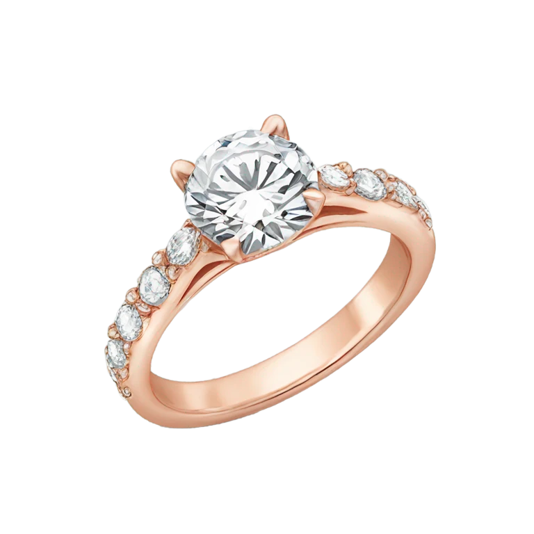 Rose gold engagement ring with round diamond emoji