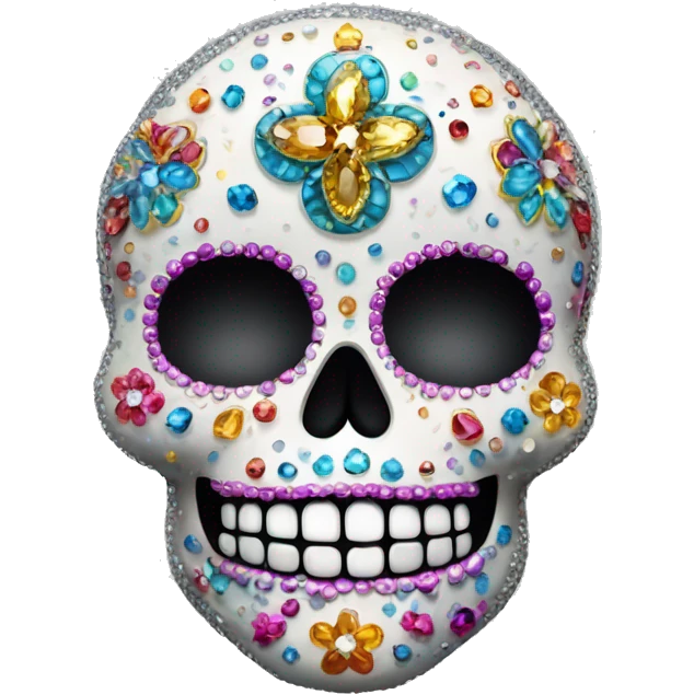 Realistic single isolated decorative sugar skull with sparkling diamonds and rhinestones  emoji