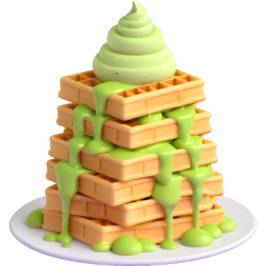 matcha ice cream on a stack of waffles emoji