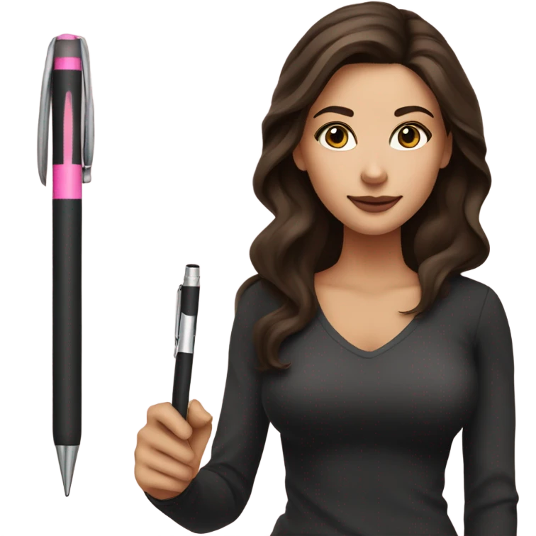Pretty Brunette woman with brown eyes holding a plain pink weed pen  emoji