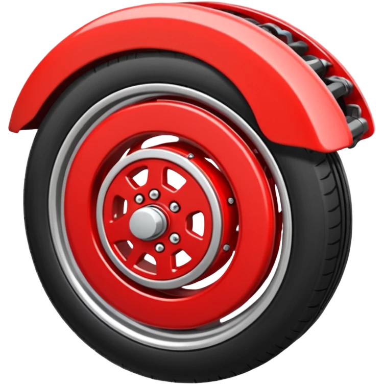Apple-style emoji of a car wheel with a red brake caliper, clean simple emoji design, smooth shapes, flat yet slightly glossy look, centered on transparent background, no text, no extra details
 emoji