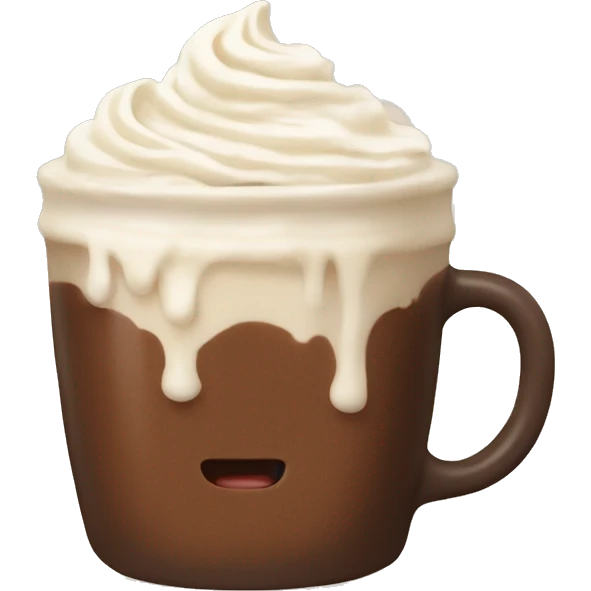 Hot chocolate with cream on top in a beige mug  emoji