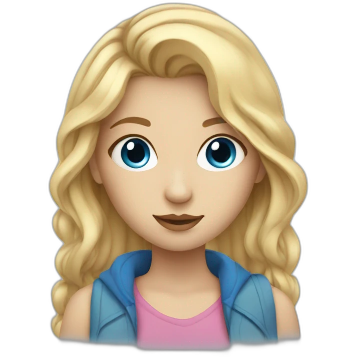 Girl with blonde hair and blue eyes and drawing emoji