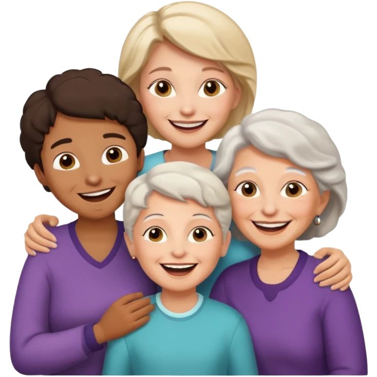 two kids (1 brown boy and 1 white girl) with their mother and grand mother smiling emoji