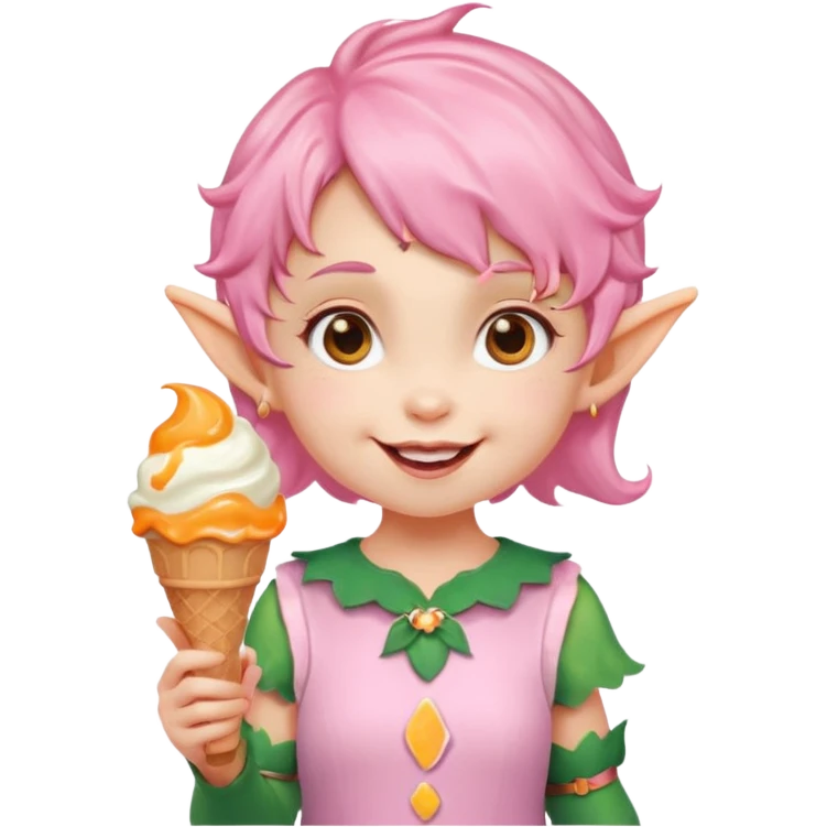 
baby girl elf in pink wavy short hair with orange ice cream




 emoji