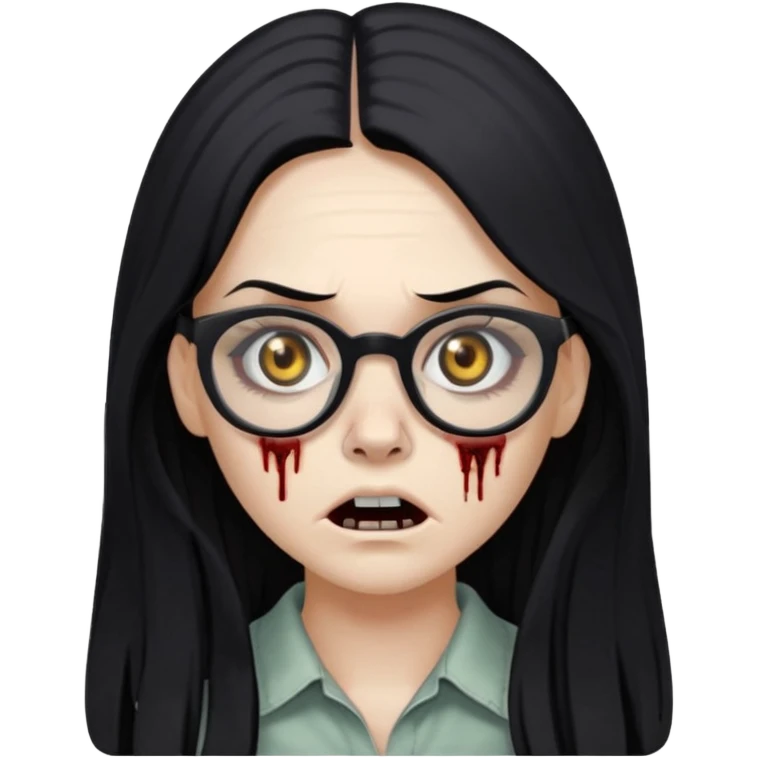 franja, oculos, cabelo preto e longo, mulher e zumbi emoji