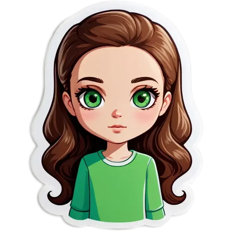 white girl, brunette hair, green eyes emoji
