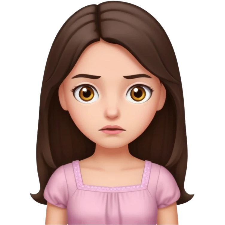 annoyed long brunette hair girl with hazel eyes wearing light pink dress emoji