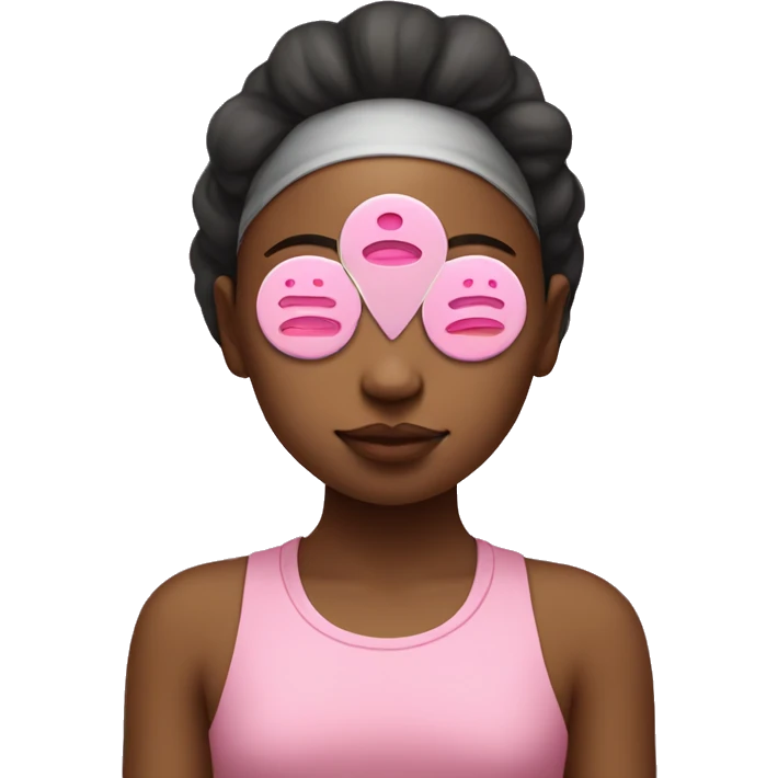 A girl with a pink town on her head meditating with eye patches on emoji