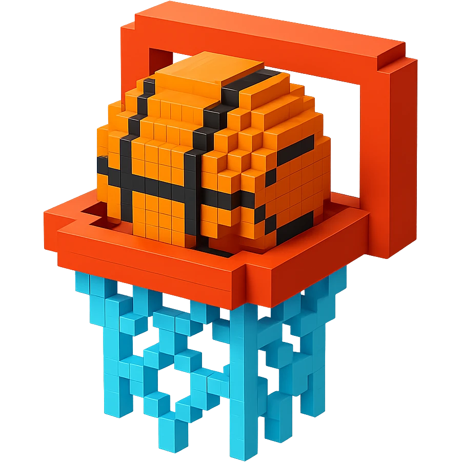 Voxel-style basketball in a net, variation 7 emoji