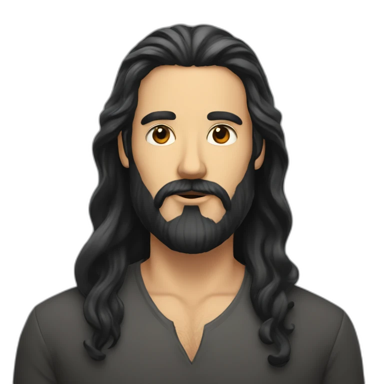 Man with long blach hair and black beard  emoji