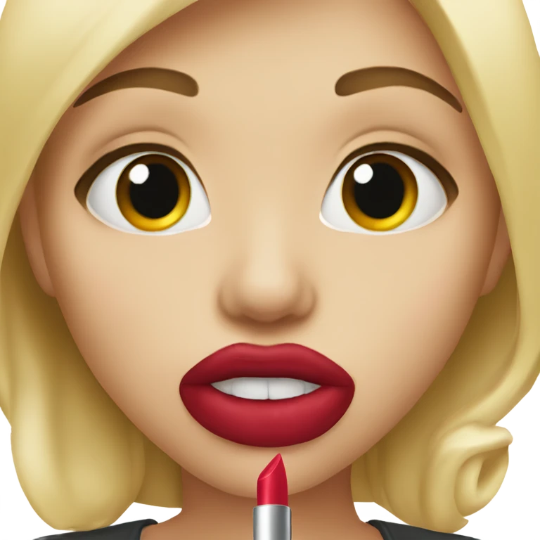 A blonde girl she is putting lipstick  emoji