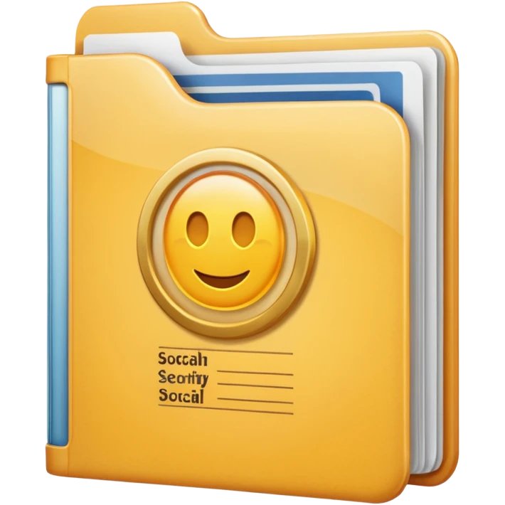 A simple emoji-style icon of a transparent plastic folder, clean and minimal, with rounded corners, subtle translucency, soft shading, and a small official documents symbol representing birth certificater, and Social Security. emoji