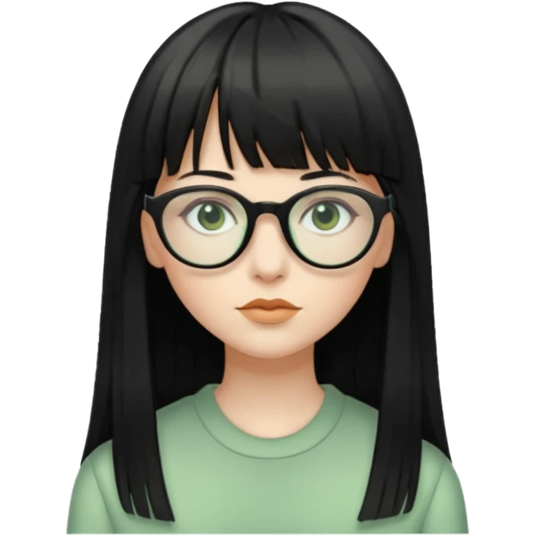 oculos, cabelo preto e longo e com franja reta, mulher e zumbi verde emoji