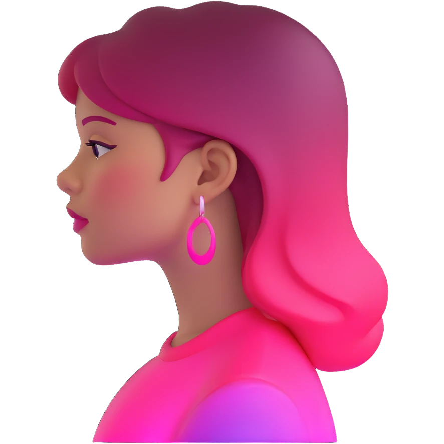 Girl in profile view with curved silhouette, transparent glass style, bright pink gradient, with highlights and shadows, minimalist design emoji
