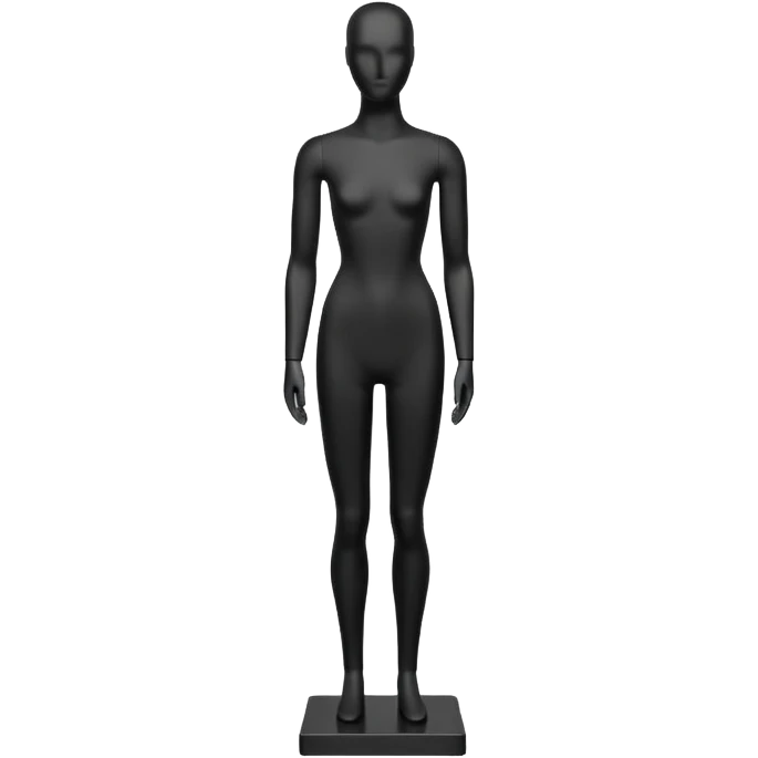 Minimalistic flat vector icon, iOS style, thin black contour on white background. Matte black mannequin in front of in 3D monochrome style. emoji