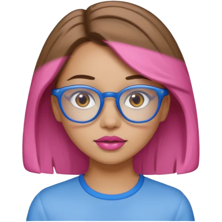 A girl with light skin, brown eyes, blue glasses, pink lips, and light brown hair. emoji