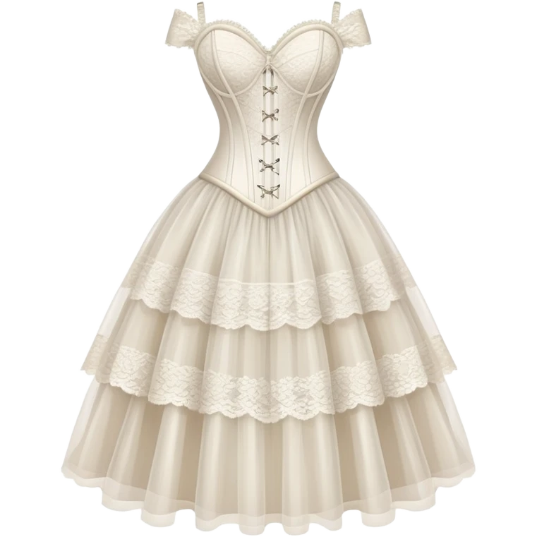 white corset dress, feminine, lace and tulle emoji