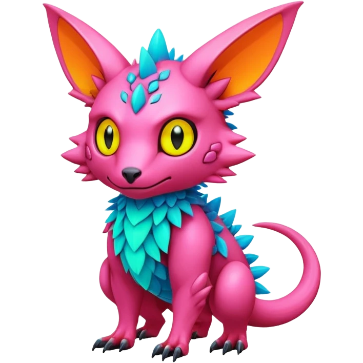 Tropical futuristic lush warm-colored modern neon-colored Fakémon-Digimon-Trico-Vernid-creature emoji