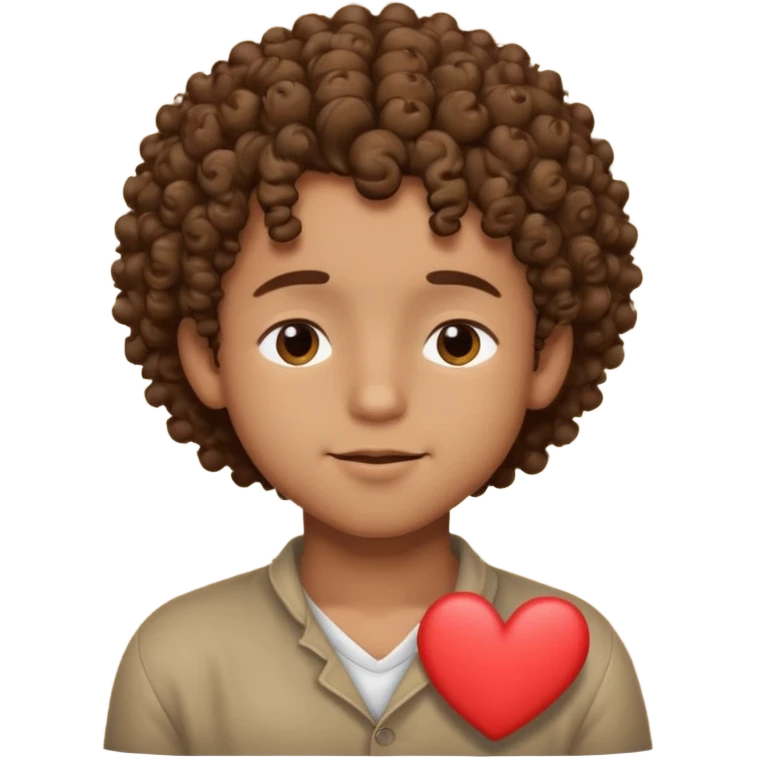 Brown boy with curly hair dreaming abouthis girlfriend small smirk on his face eyes closed with a little heart next to him emoji