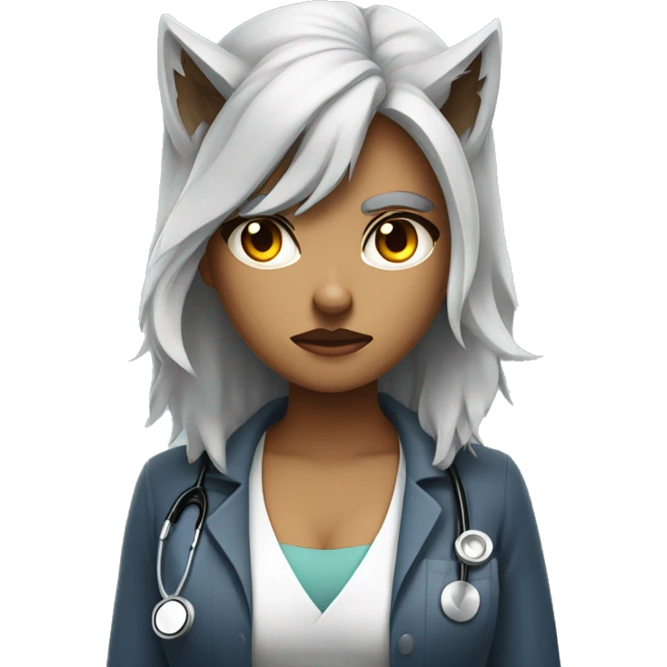 Alpha wolf girl angry, protecting  doctor male behind her emoji
