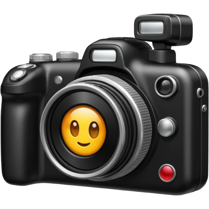 The camera features a solid black body with a shiny lens. emoji