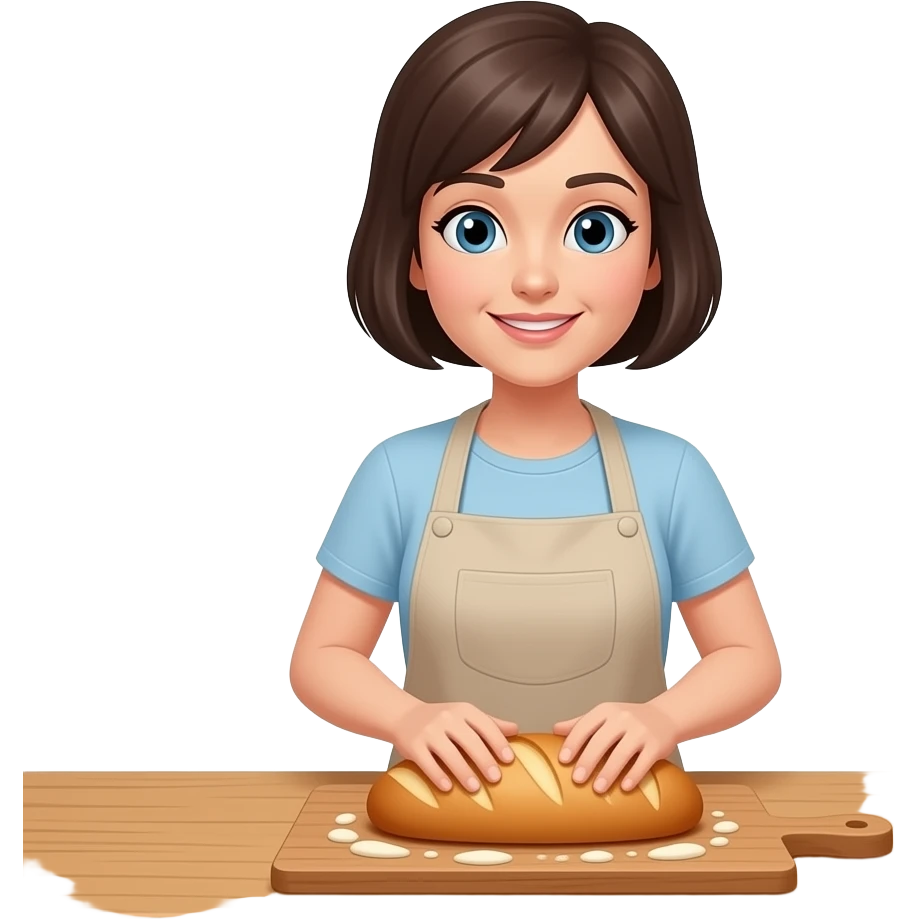 Short haired woman kneading bread on countertop emoji