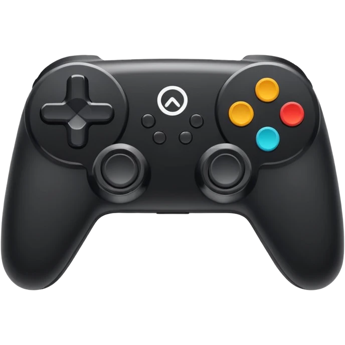 Minimalistic flat vector icon, iOS style, thin black contour on white background. Game controller with a gear symbol. Clean, no text, no shadows emoji