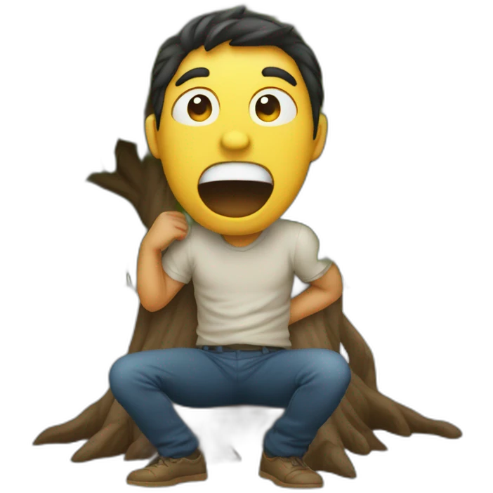 man under a tree with his pants fallen down and his mouth wide open in shock emoji